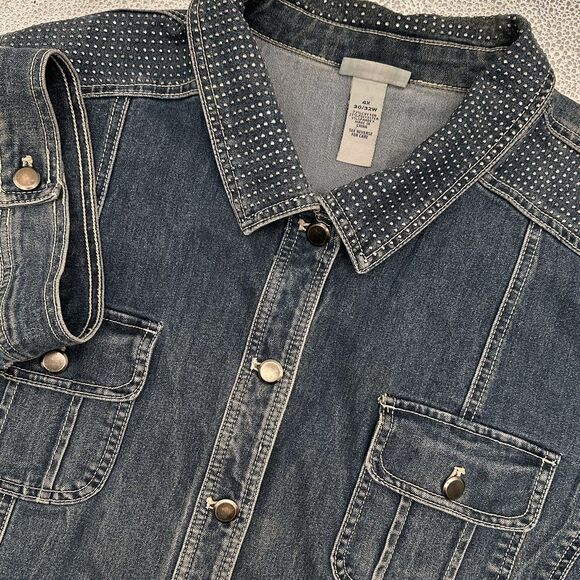 Catherines Studded Denim Jacket Plus Sz 4X Embellished Button Up Shacket Sparkly - Picture 4 of 11